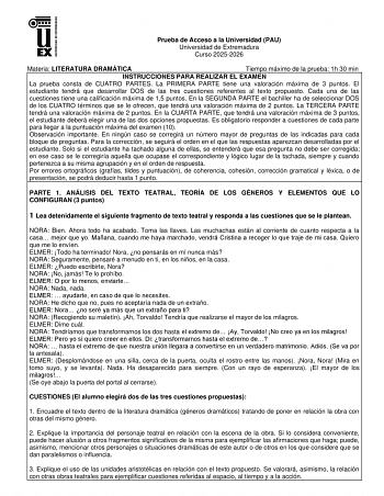 Literatura Dramática – EBAU Extremadura (2026)