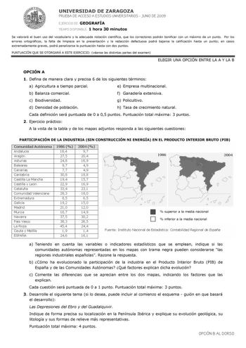 Examen de Geografía (selectividad de 2009)