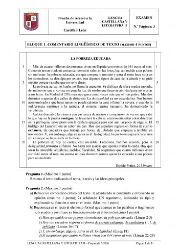 Lengua Castellana y Literatura – EBAU Castilla y León (2026)