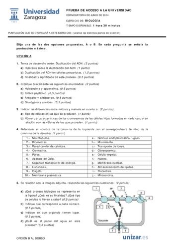 Examen de Biología (PAU de 2014)