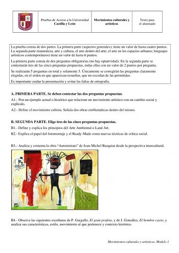 Examen de Movimientos Culturales y Artísticos (EBAU de 2025)