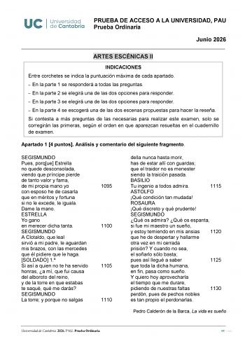 Artes Escénicas – EBAU Cantabria (2026)