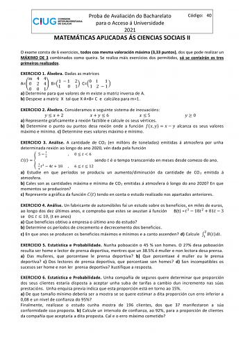 Examen de Matemáticas Aplicadas a las Ciencias Sociales (ABAU de 2021)