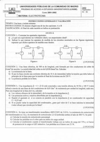 Examen de Electrotecnia (selectividad de 2002)