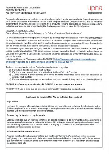 Examen de Ciencias Generales (EvAU de 2025)