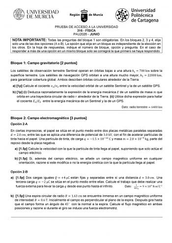 Física – EBAU Región de Murcia (2026)