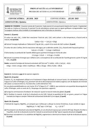 Examen de Química (PAU de 2025)
