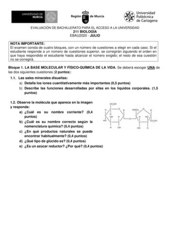 Examen de Biología (EBAU de 2020)