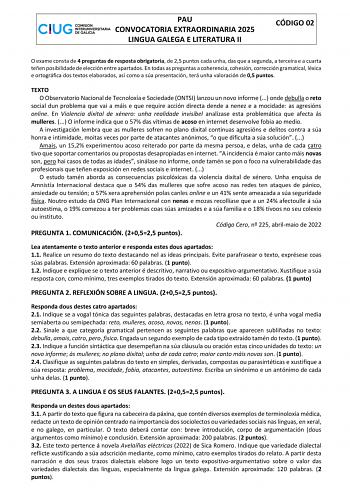 Examen de Lengua Gallega y Literatura (ABAU de 2025)