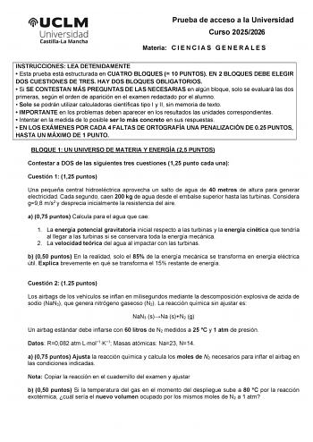 Ciencias Generales – EvAU Castilla-La Mancha (2026)