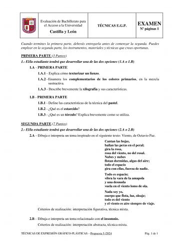 Examen de Técnicas de Expresión Gráfico Plástica (EBAU de 2024)
