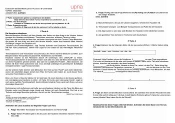 Evaluación del Bachillerato para el Acceso a la Universidad CURSO 20222023 ASIGNATURA ALEMÁN 1Parte Comprensión general y comprensión de detalles Elige entre los dos textos A y B y responde a las cuestiones 1 2 y 3 2Parte Uso de la lengua Cuestión 4 Contesta a una de las dos opciones que se plantean A o B 3Parte Expresión escrita Cuestión 5 Elige una de las dos opciones A o B y redacta un texto 1 Parte A Die Haustiere mitnehmen Manche Menschen flchten mit ihren Hunden oder Katzen vor dem Krieg …