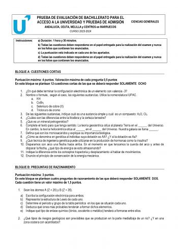Examen de Ciencias Generales (PEvAU de 2024)