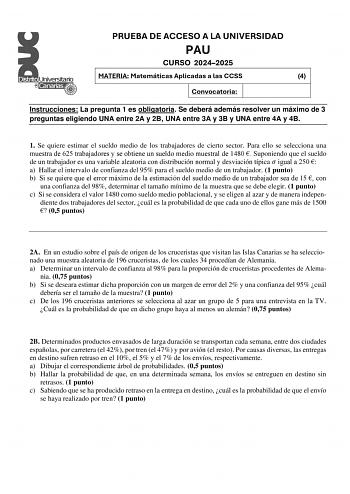 Examen de Matemáticas Aplicadas a las Ciencias Sociales (EBAU de 2025)