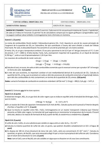 Química – PAU Comunidad Valenciana (2026)