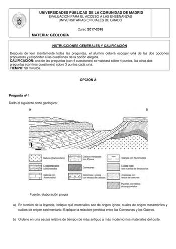 Examen de Geología y Ciencias Ambientales (EvAU de 2018)