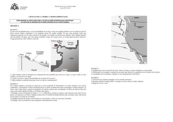 U IVERSlDAD DE VIEDO Pruebas de Acceso a la Universidad Curso 20112012 CIENCIAS DE LA TIERRA Y MEDIOAMBIENTALES Cada apartado se valora sobre diez y se hará la media aritmética para cada bloque La nota final se obtendrá de la media aritmética de los cuatro bloques OPCIÓN A BLOQUE 1 En una zona del Mediterráneo en las proximidades de un lago existe un complejo hotelero con un campo de golf El único recurso hídrico superficial es un pequeño arroyo de caudal variable En una zona próxima existe una…