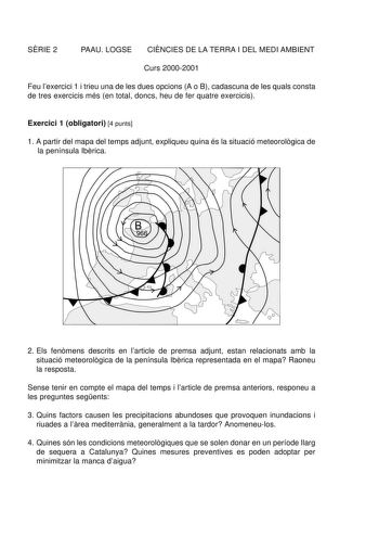 Examen de Ciencias de la Tierra y Medioambientales (selectividad de 2001)