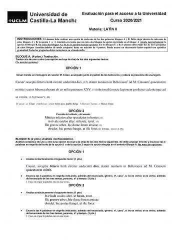 Examen de Latín II (EvAU de 2021)