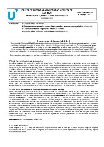 Examen de Alemán (PEvAU de 2025)
