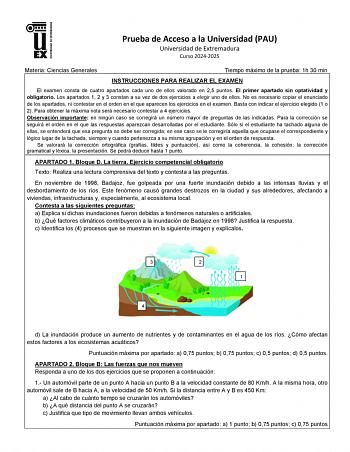 Examen de Ciencias Generales (EBAU de 2025)