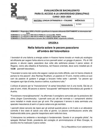 Examen de Italiano (EBAU de 2024)