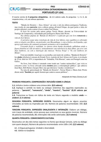 Examen de Portugués (ABAU de 2025)