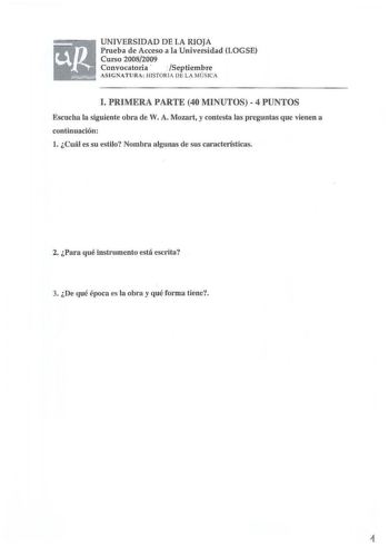Examen de Historia de la Música y de la Danza (selectividad de 2009)