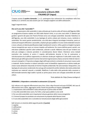 Examen de Italiano (ABAU de 2025)