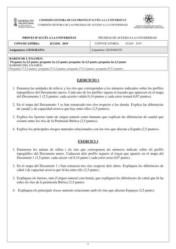 COMISSIÓ GESTORA DE LES PROVES DACCÉS A LA UNIVERSITAT COMISIÓN GESTORA DE LAS PRUEBAS DE ACCESO A LA UNIVERSIDAD PROVES DACCÉS A LA UNIVERSITAT CONVOCATRIA JULIOL 2019 Assignatura GEOGRAFIA PRUEBAS DE ACCESO A LA UNIVERSIDAD CONVOCATORIA JULIO 2019 Asignatura GEOGRAFÍA BAREM DE LEXAMEN Pregunta 1a25 punts pregunta 2a25 punts pregunta 3a25 punts pregunta 4a25 punts BAREMO DEL EXAMEN Pregunta 125 puntos pregunta 225 puntos pregunta 325 puntos pregunta 425 puntos EJERCICIO 1 1 Enumera las unidade…