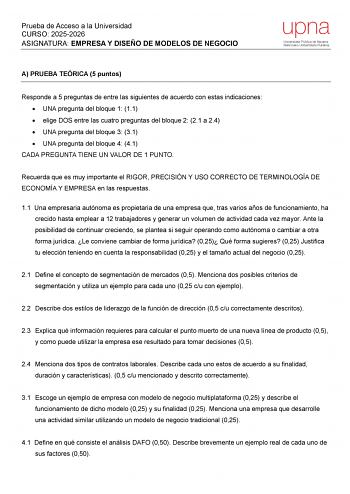 Empresa y Diseño de Modelos de Negocio – EvAU Navarra (2026)