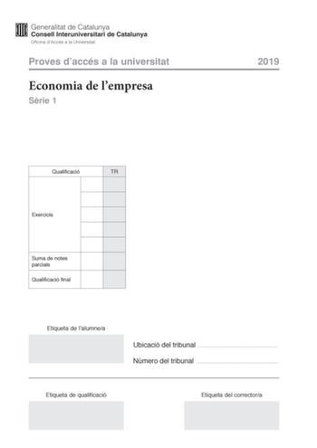 Examen de Economía de la Empresa (PAU de 2019)