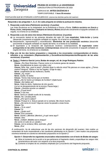 Examen de Artes Escénicas (EvAU de 2025)
