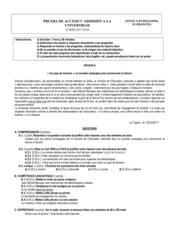 Examen de Francés (PEvAU de 2018)