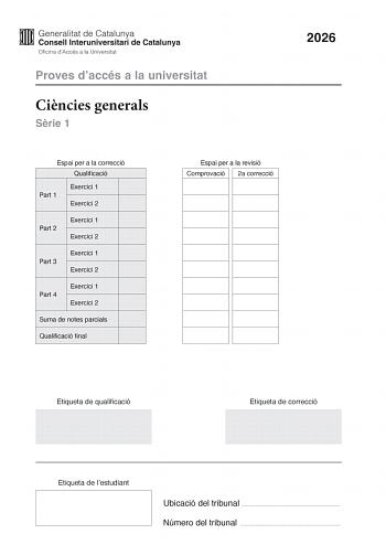Ciencias Generales – PAU Cataluña (2026)