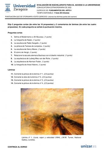 Examen de Fundamentos del Arte (EvAU de 2022)