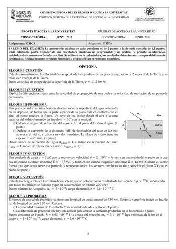 Examen de Física (PAU de 2017)