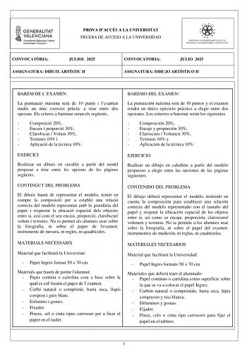 Examen de Dibujo Artístico II (PAU de 2025)