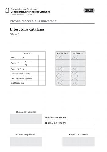 Examen de Literatura Catalana (PAU de 2025)