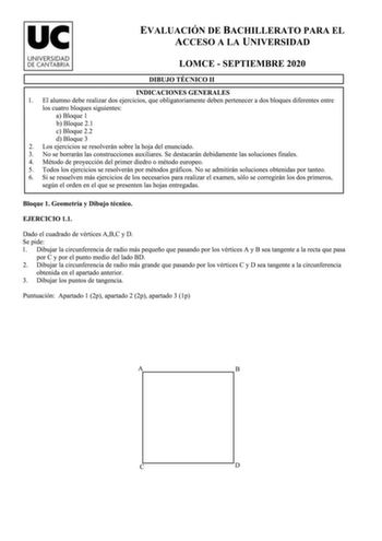 Examen de Dibujo Técnico II (EBAU de 2020)