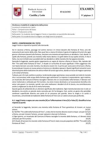 Examen de Italiano (EBAU de 2025)