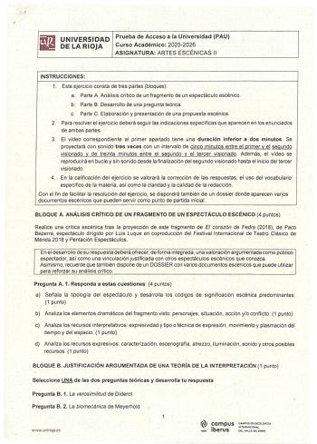 Artes Escénicas – EBAU La Rioja (2026)