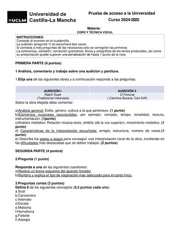 Examen de Coro y Técnica Vocal (EvAU de 2025)