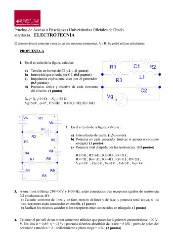 Examen de Electrotecnia (PAU de 2013)