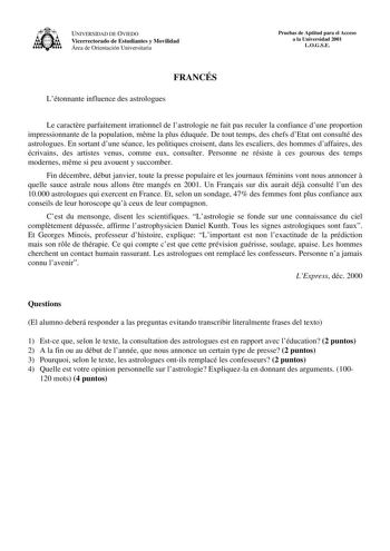 Examen de Francés (selectividad de 2001)