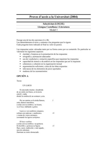 Examen de Lengua Castellana y Literatura (selectividad de 2004)