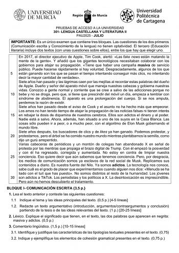 Examen de Lengua Castellana y Literatura (EBAU de 2025)