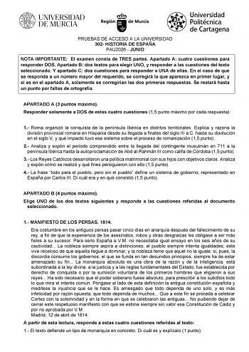 Historia de España – EBAU Región de Murcia (2026)