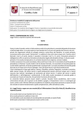 Italiano – EBAU Castilla y León (2026)