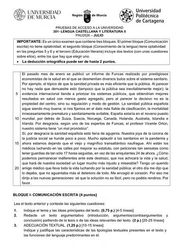 Lengua Castellana y Literatura – EBAU Región de Murcia (2026)